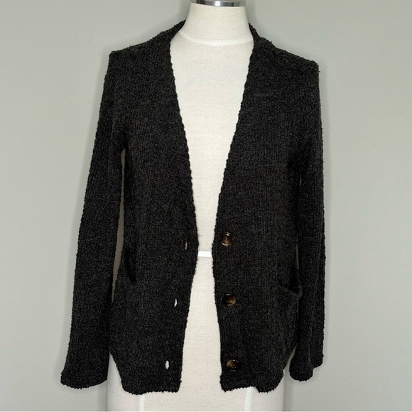 Code x Mode Charcoal gray V-Neck Boucle Knit Cardigan Sweater, size XS - Picture 2 of 16